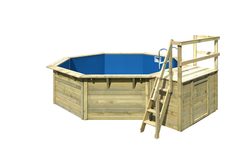 Karibu Pool Modell X2 470 x 470 cm mit Terrasse - kesseldruckimprägniert mit Metallecken
