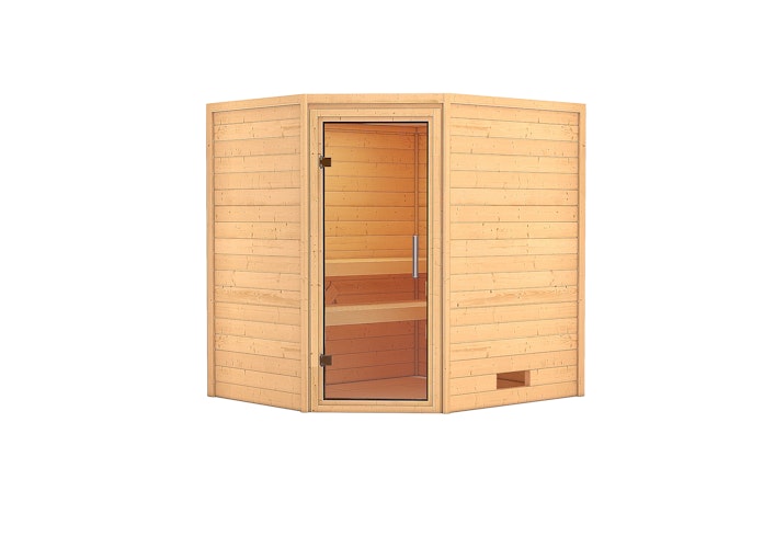 Karibu Woodfeeling Sauna Mia - 38 mm Massivholz Aktionssauna inkl. gratis Sauna-Zubehörset im Wert von 234,94 €
