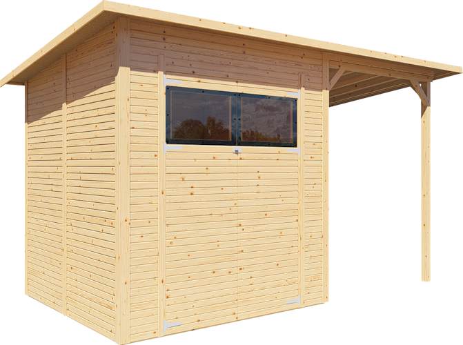 Bertilo Gartenhaus Pent Modern 3 Plus inkl. Anbaudach - 18 mm