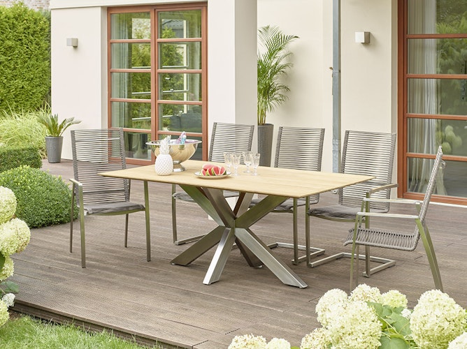 Diamond Garden Tisch MARBELLA Fase 190 x 100 cm, Edelstahl / Recycled Teak