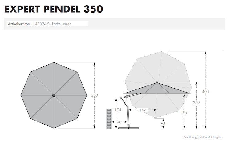 doppler Pendelschirm EXPERT 350, Aluminium Silber / 100 % Polypropylen 220 g/m²