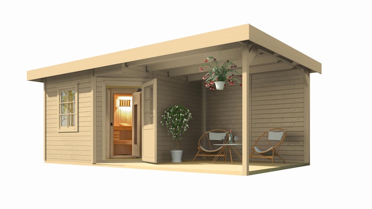Weka Blockbohlen Saunahaus Salo 2 (mit 303 cm Anbau) inkl. Elementsauna 28/68 mm