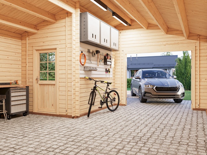 Palmako Garage Roger 21,9+5,2 m² - 44 mm - mit Holztor