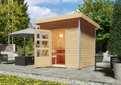 Karibu Gartensauna Pultdach Saunahaus Norge naturbelassen inkl. gratis Saunaofen im Wert von 599,99 €