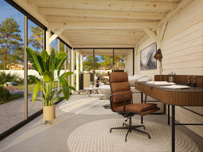 Palmako Gartenhaus Connect Lenna 24,9 m² Set 719 Slide Plus mit Isolierglas-Schiebetüren - 28 mm