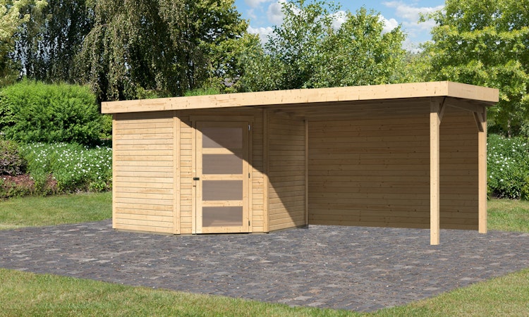 Karibu Woodfeeling Gartenhaus Schwandorf 3/5 inkl. 275 cm Schleppdach mit Rückwand - 19 mm