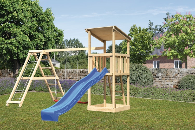 Akubi Kinderspielturm Anna mit Pultdach inkl. Wellenrutsche, Doppelschaukel und Klettergerüst