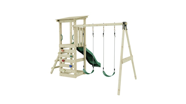 Rebo Spielturm Neapel inkl. Doppelschaukel, Rutsche und Kletterwand - by Weka