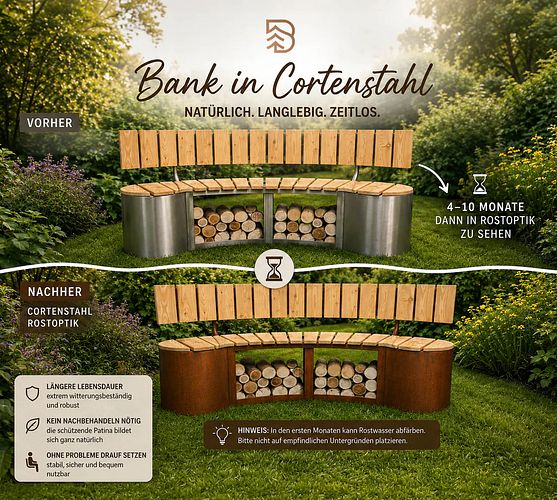 Badeko Bank „Pforzheim“ aus Cortenstahl inkl. Lehne