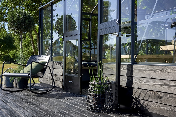 Juliana Gewächshaus Grand Oase anthrazit - 3 mm Sicherheitsglas - für Mauer - 13,0 m²