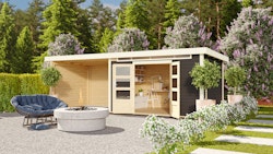 Karibu Woodfeeling Gartenhaus Kandern 6/7 mit 300 cm Schleppdach/Seiten- und Rückwand