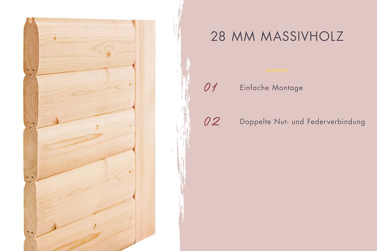 Karibu Sauna Valida  (Eckeinstieg) - 28 mm Massivholz Aktionssauna 230 Volt Plug & Play