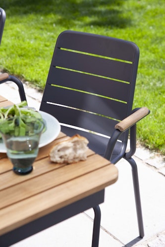 Cinas Gartenmöbel-Set PARC, Tisch 200 x 90 cm + 4 Sessel, Aluminium Anthrazit / Teak