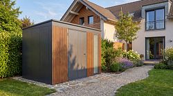 Weka Design Metallgerätehaus Gary anthrazit mit Holzoptik-Lamellen