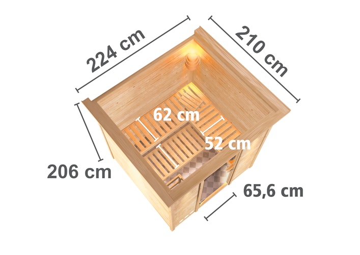 Karibu Sauna Mojave - Massivholzsauna mit Fronteinstieg 38 mm inkl. gratis Sauna-Zubehörset im Wert von 234,94 €