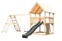 Vorschaubild Akubi Kinderspielturm Luis mit Doppelschaukelklettergerüst, Kletterwand und Wellenrutsche