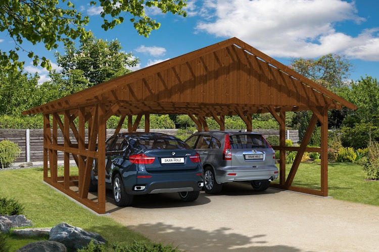 Skan Holz Schwarzwald - Satteldach Doppelcarport Breite 684 cm