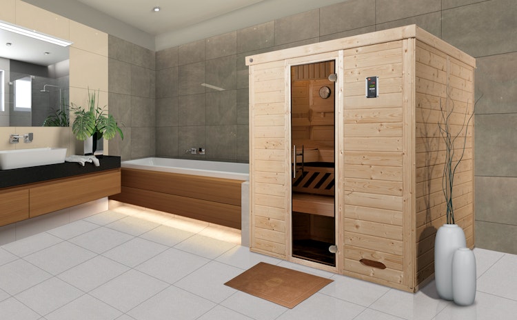 Weka Premium Massivholz-Elementsauna Kemi 3 mit Glastür - 45 mm
