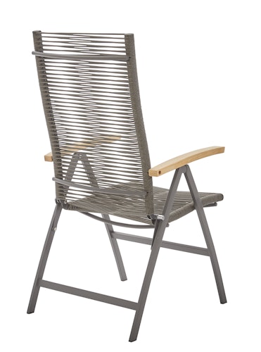 Diamond Garden Hochlehner VALENCIA, Edelstahl Dunkelgrau / Rope Grau / Premium Teak-Armlehnen