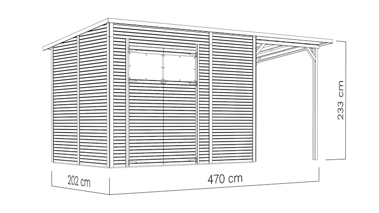 Bertilo Gartenhaus Pent Modern 4 Plus inkl. Anbaudach - 18 mm
