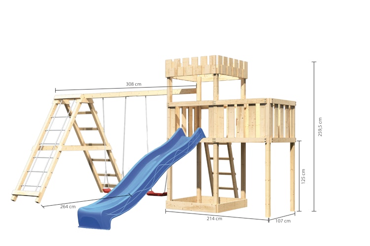 Akubi Kinderspielturm Ritterburg Löwenherz inkl. Wellenrutsche, Doppelschaukelanbau, Klettergerüst und Anbauplattform