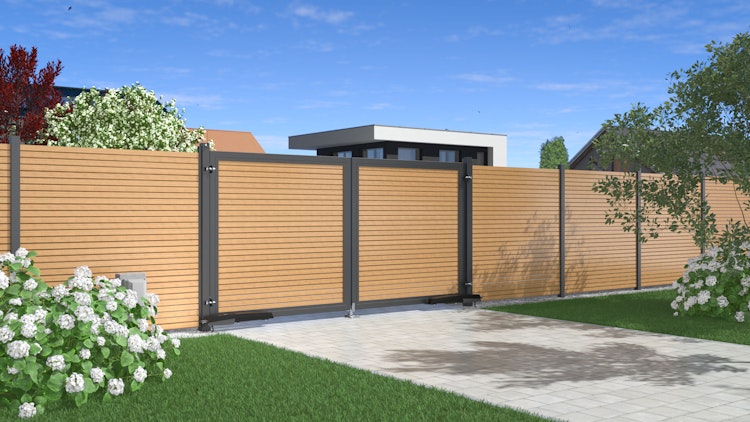 TraumGarten SYSTEM / DESIGN Alu Doppeltor auf Maß mit E-Antrieb