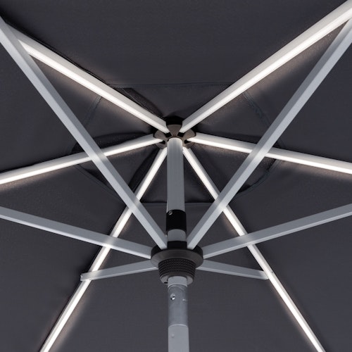 doppler Mittelmastschirm ACTIVE 300 Auto Tilt LED, Aluminium Silber / 100 % Polyester Anthrazit