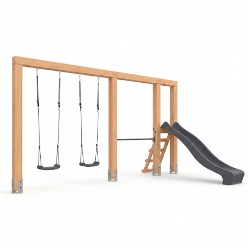 EXIT Linea Massiv 140 doppelte Holz-Schaukel mit Reckstange und Rutsche