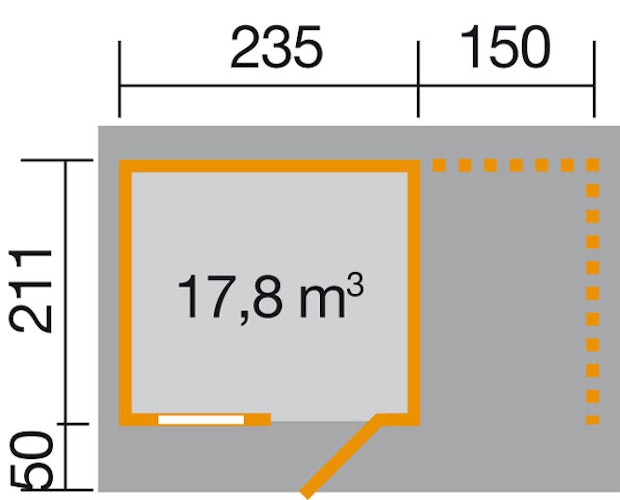 Weka 28 mm Gartenhaus 170 A mit Anbau (150 cm)
