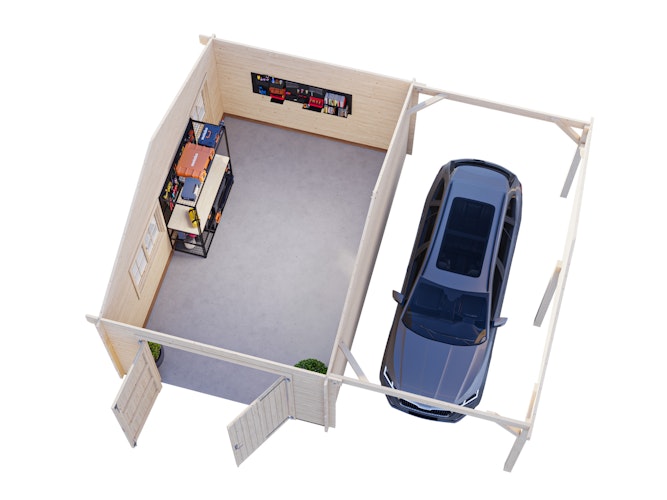 Palmako Garage Roger 19,0 + 16,2 m² - 44 mm - mit Holztor