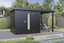 Vorschaubild Wolff Finnhaus Premium Metall Gartenhaus Thorin 3924 Anthrazit inkl. 150 cm Anbaudach