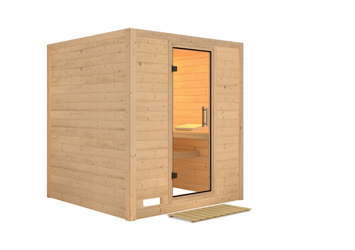 Karibu Sauna Mojave - Massivholzsauna mit Fronteinstieg 38 mm inkl. gratis Sauna-Zubehörset im Wert von 234,94 €