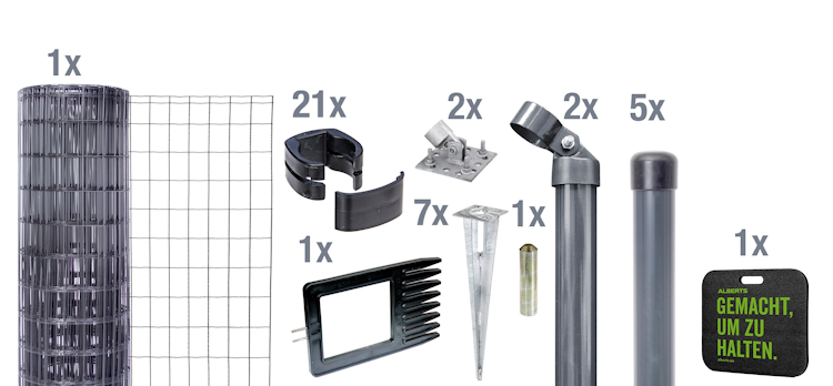 Alberts® Schweißgitter Fix-Clip Pro® Komplettset 10 / 25 Meter mit Bodenhülse
