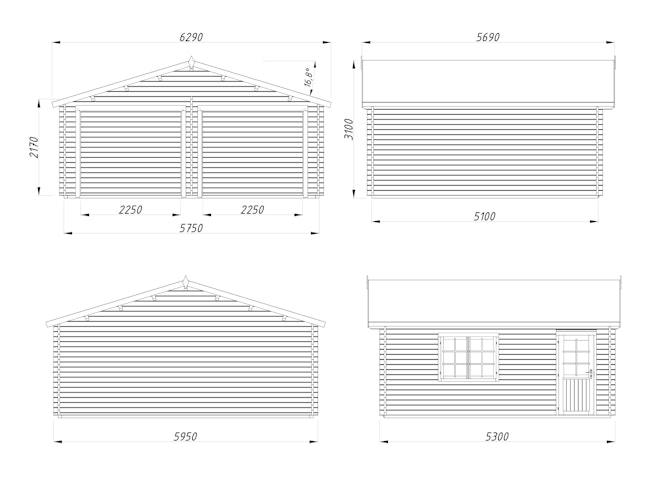 Palmako Garage Roger 28,4 m² - 44 mm - ohne Tore