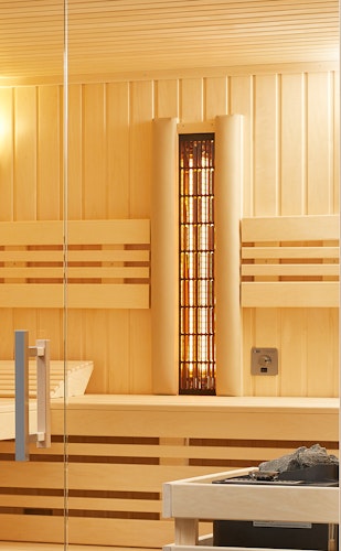 Infraworld Sauna Panorama Complete 210 Espe - 75 mm Multifunktionssauna inkl. 5-teiligem gratis Zubehörset