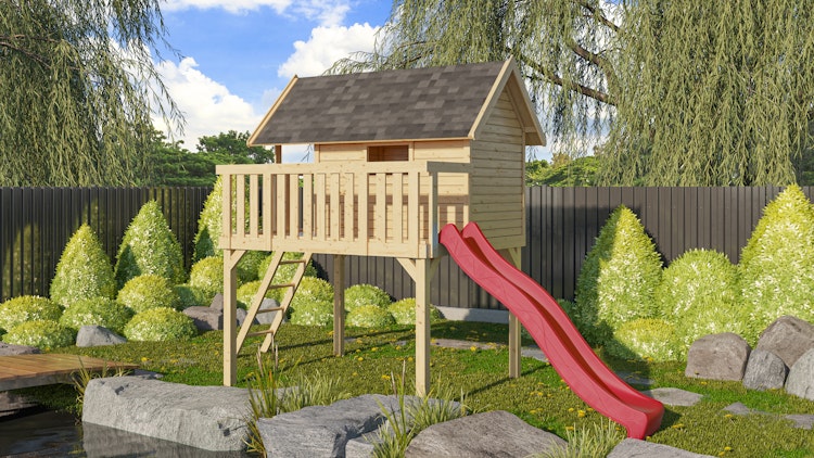 Akubi Stelzenhaus Fidel mit Satteldach inkl. Wellenrutsche