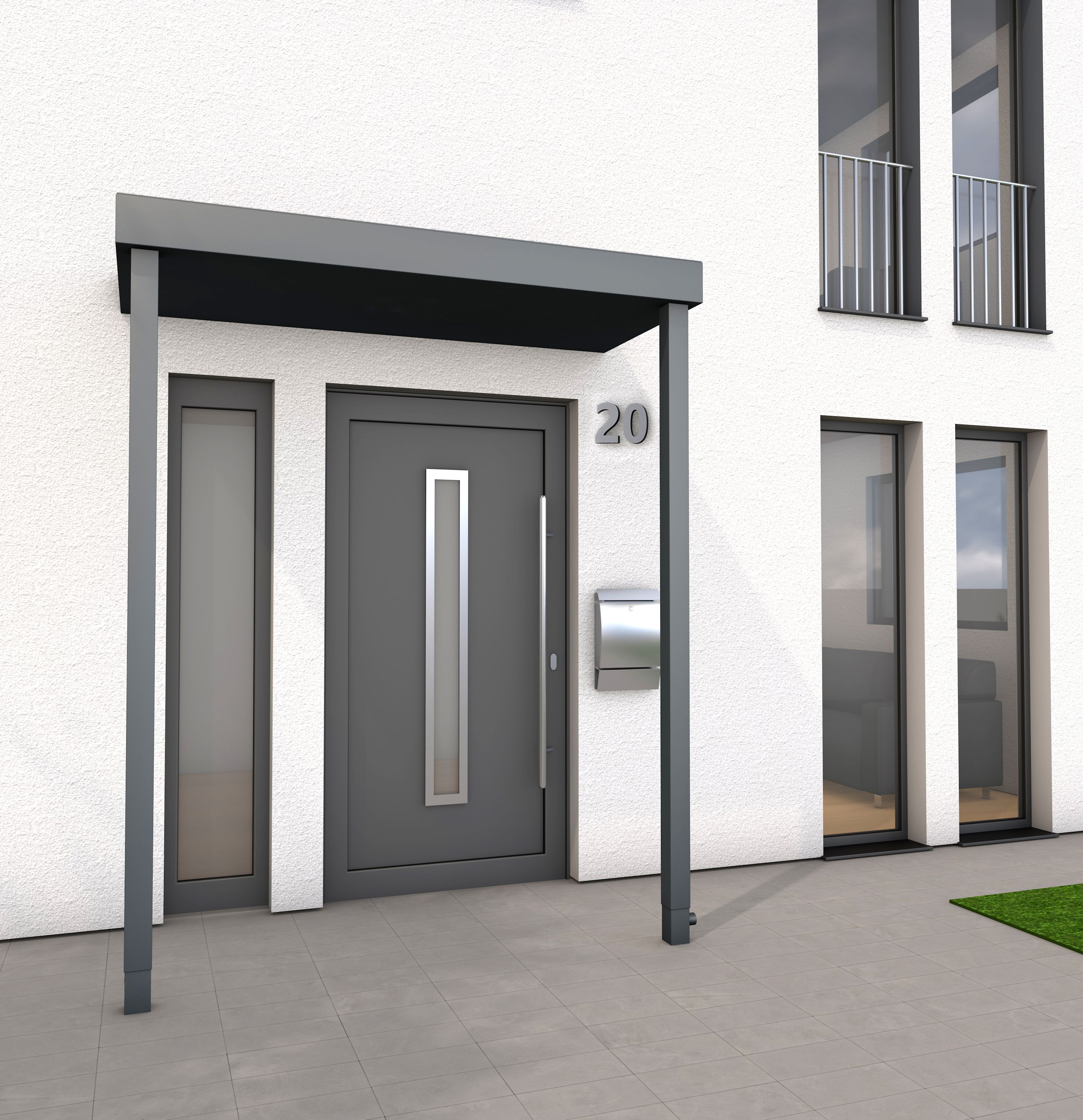 Gutta Rechteckvordach BS Plus 200 Sondermaß und Sonderfarbe mit Pfosten (neues Modell)