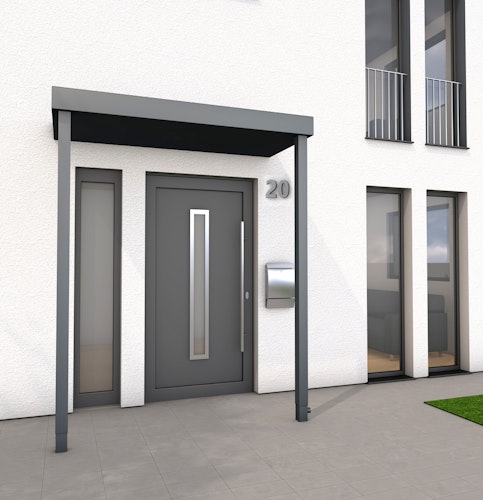 Gutta Rechteckvordach BS Plus 200 Sondermaß und Sonderfarbe mit Pfosten (neues Modell)