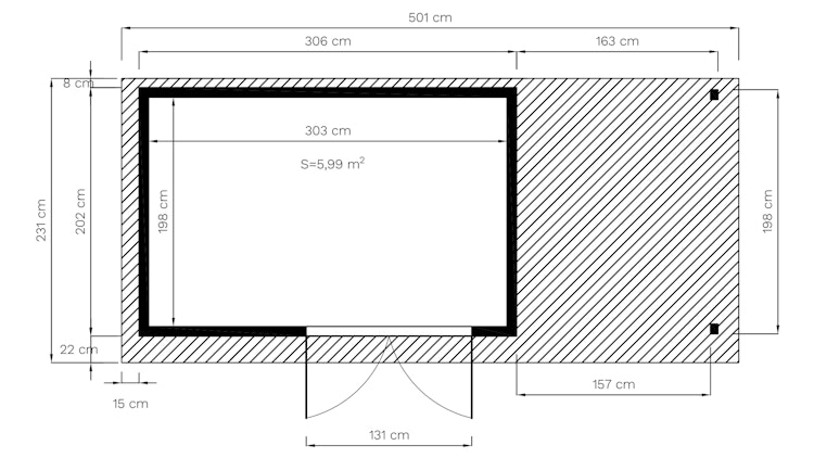 Bertilo Gartenhaus Pent Modern 4 Plus inkl. Anbaudach - 18 mm