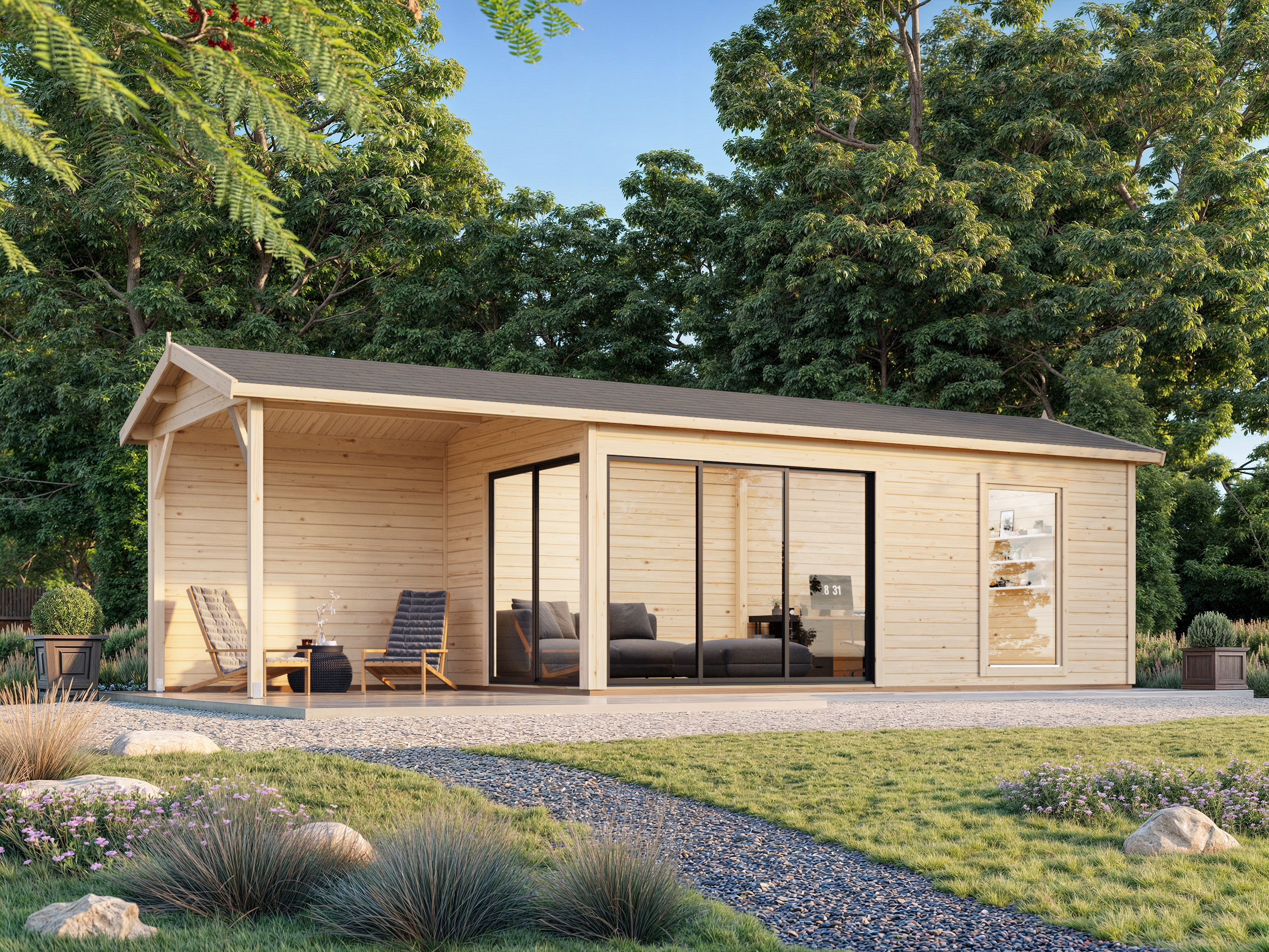 Palmako Gartenhaus Amanda 17,1 +7,8 m² Slide - 44 mm