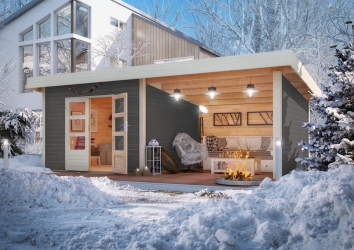 Karibu Woodfeeling Gartenhaus Northeim 3 inkl. 300 cm Schleppdach/Seiten- und Rückwand