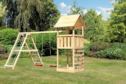 Akubi Kinderspielturm Lotti inkl. Doppelschaukel, Klettergerüst und Kletterwand