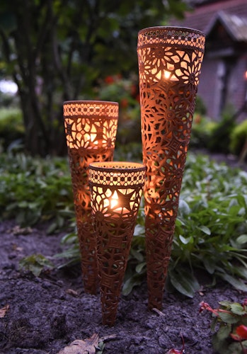 Garden Pleasure Kerzenhalter mit Glaseinsatz, 3er Set, Stahl Rost-Optik