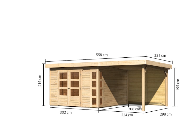 Karibu Woodfeeling Gartenhaus Kerko 3/4/5/6 mit 240 cm Schleppdach inkl. Rückwand - 19 mm