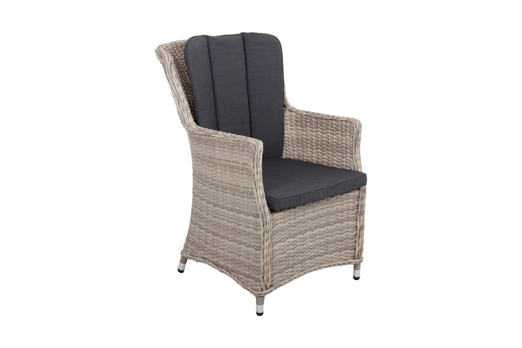 Garden Pleasure Gartenmöbel Set DIJON II, Tisch 200 x 100 + 6 Sessel, Polyrattan Sesamgrau / Glasplatte / Kissen 100 % Polyester Dunkelgrau