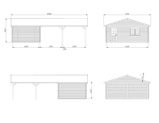 Palmako Garage Roger 19,0 + 33,2 m² - 44 mm - ohne Tor