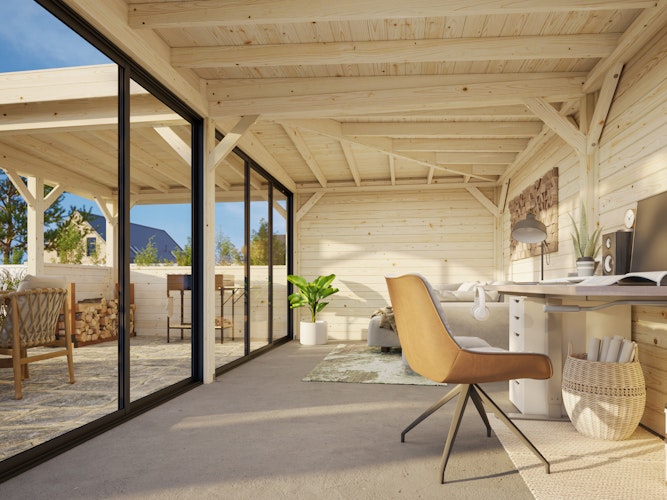 Palmako Gartenhaus Connect Lenna 24,9 m² Set 723 Slide Plus mit Isolierglas-Schiebetüren - 28 mm