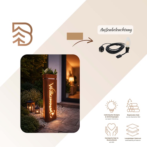 Badeko Metallsäule Bregenz "Willkommen" - inkl. Pflanzschale & Beleuchtung