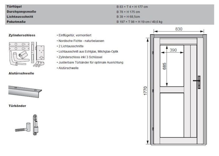Karibu Türe für Außensauna in Milchglasoptik