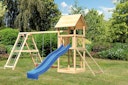 Vorschaubild Akubi Kinderspielturm Lotti mit Satteldach inkl. Wellenrutsche, Doppelschaukelanbau, Klettergerüst und Netzrampe